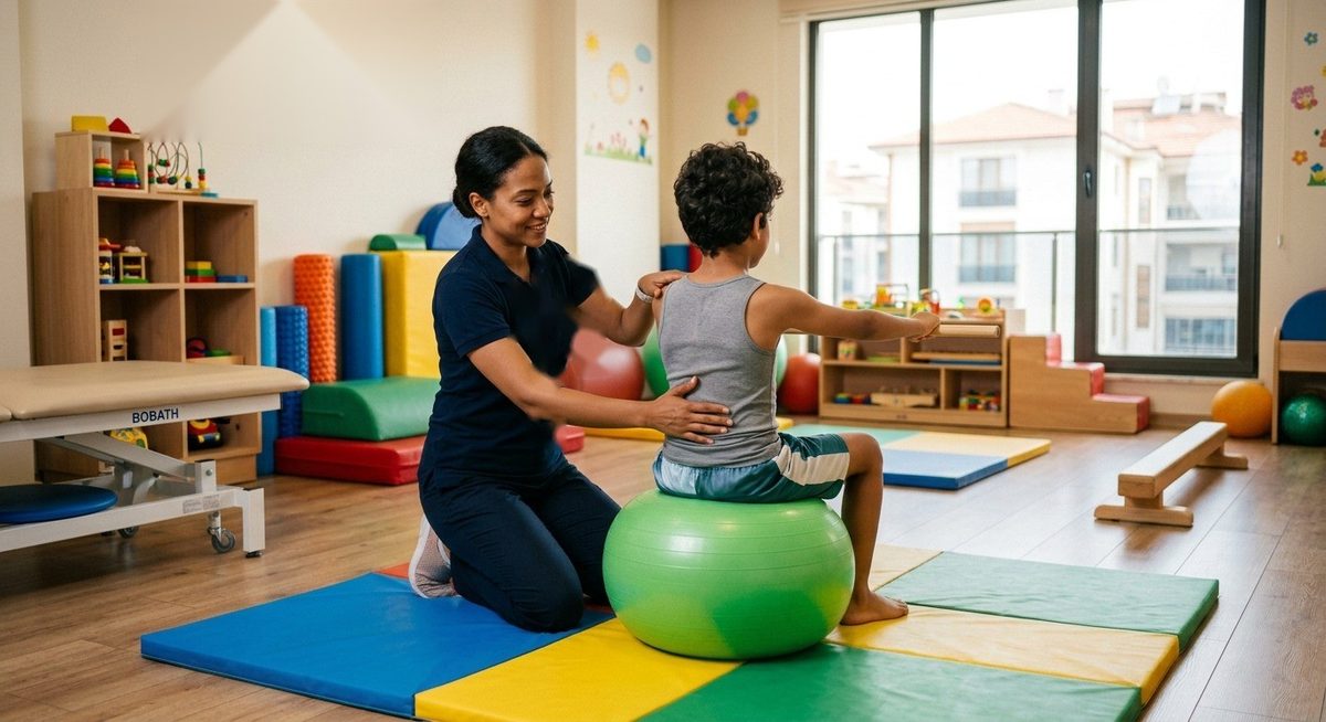 Pediatrik fizyoterapi seansında denge ve koordinasyon egzersizi